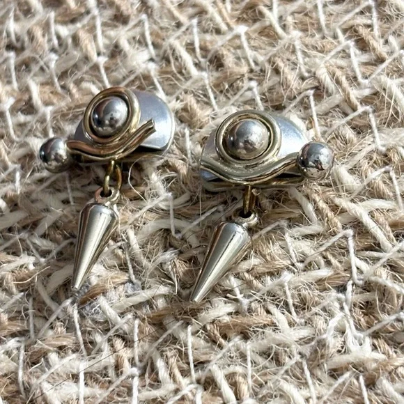 Modernist Artisan OOAK Silver Geometric Dangle Earrings - Picture 9 of 15